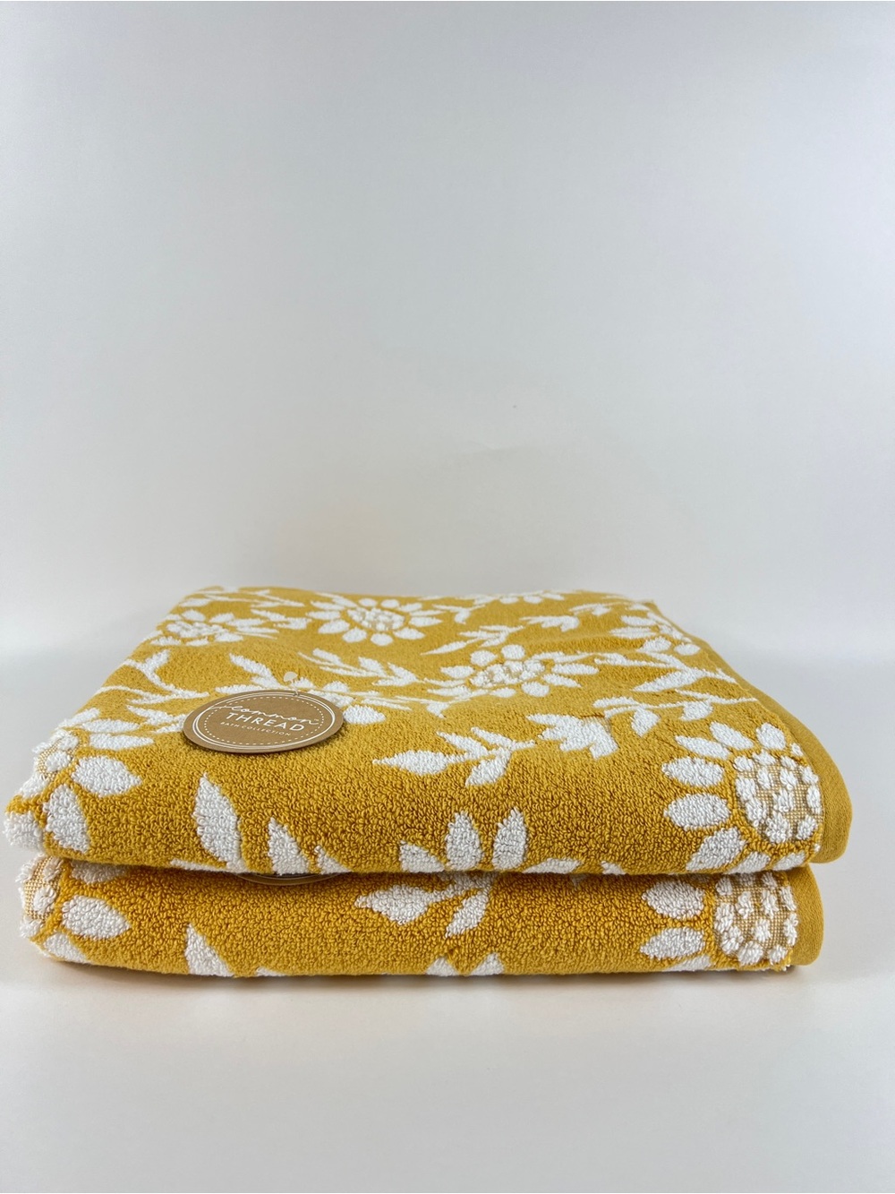 Common Thread Bath Towels Yellow Gold White Floral Sunflowers Cotton 2 Pc NEW